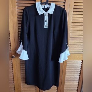 Karl Lagerfeld Black and White Ruffle Sleeve Dress